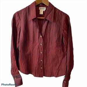 Coldwater Creek crinkle button vneck blouse shirt